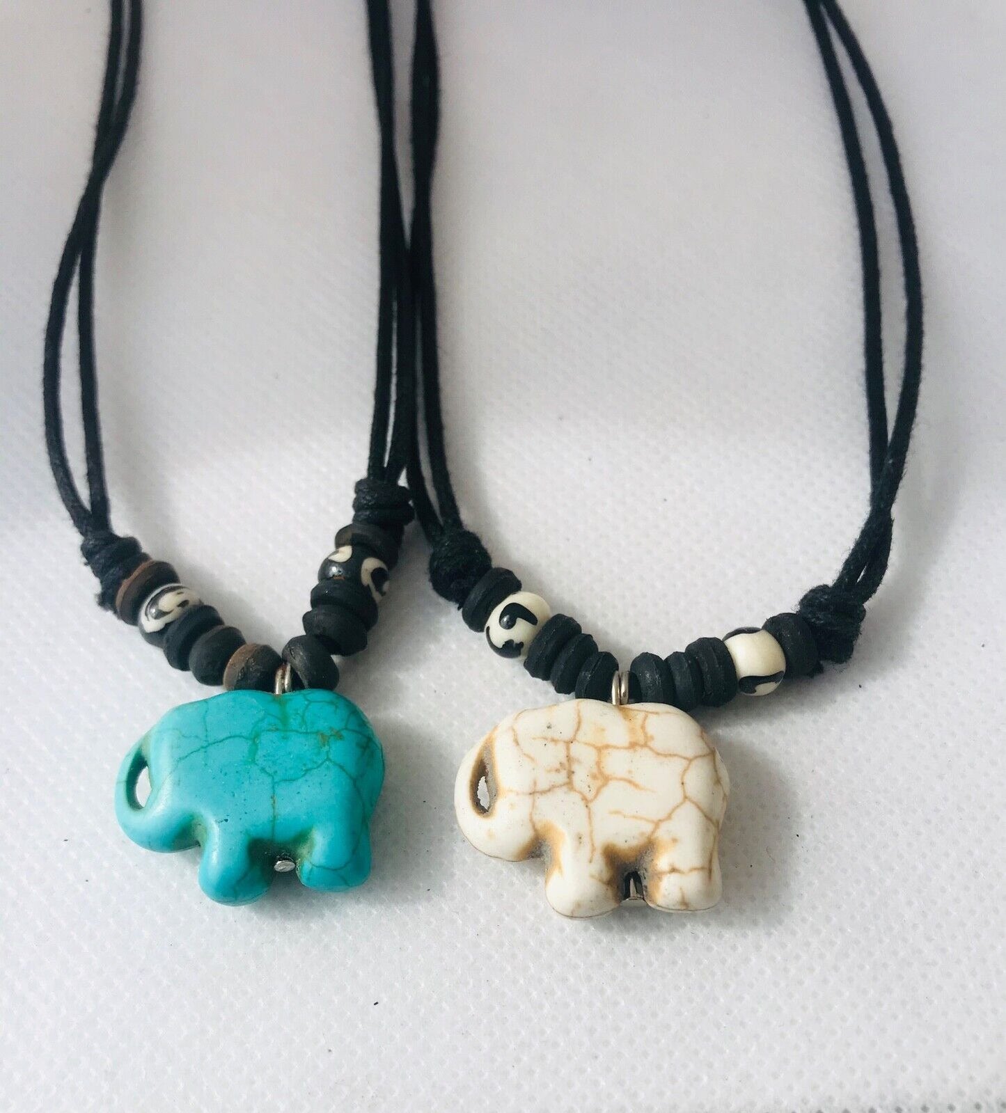 Turquoise Elephant Charm Pendant Necklace with Black Cord