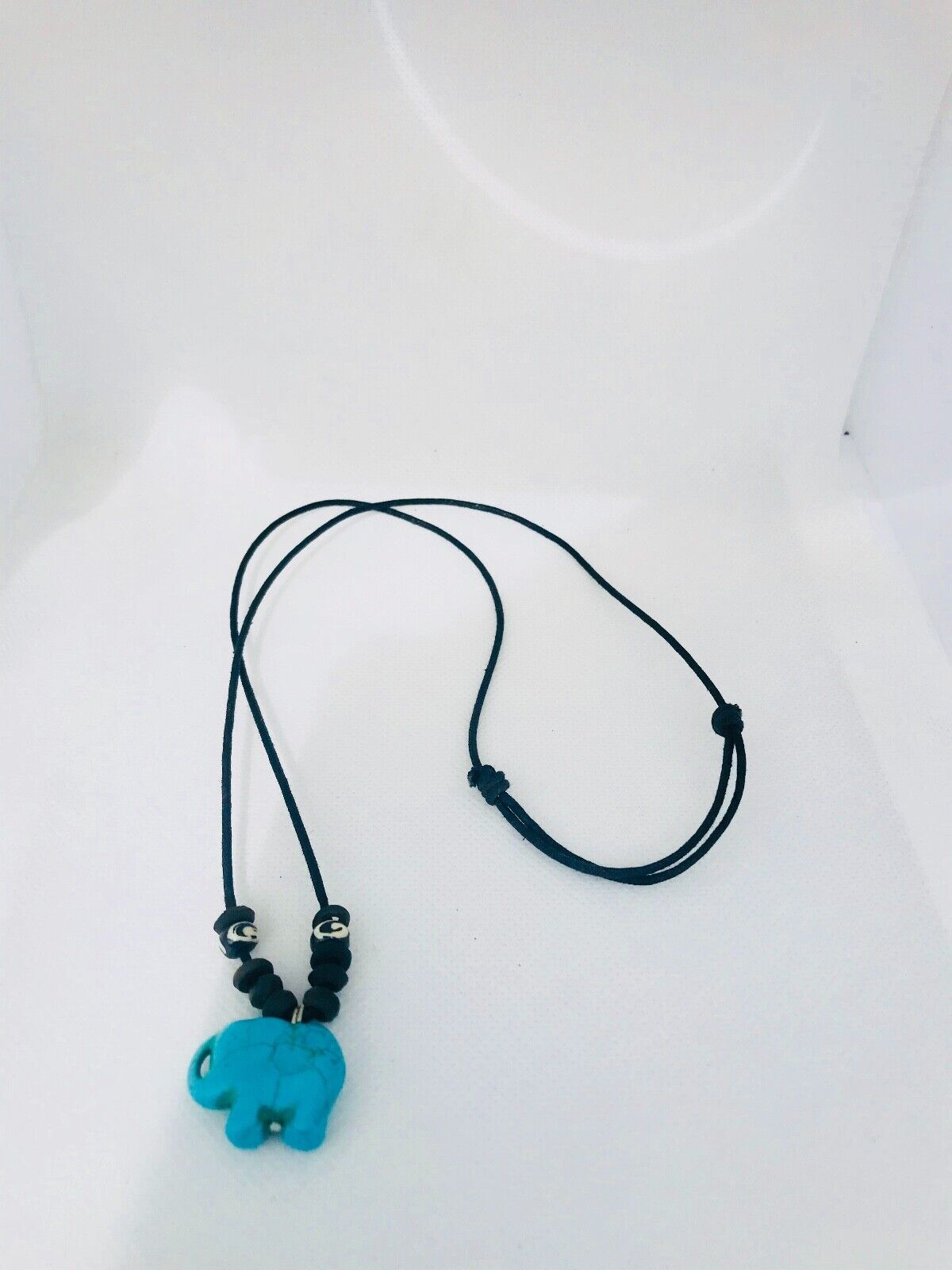 Turquoise Elephant Charm Pendant Necklace with Black Cord