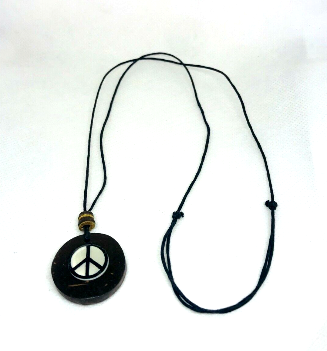 Peace Charm Pendant Choker Necklace with Black Cord