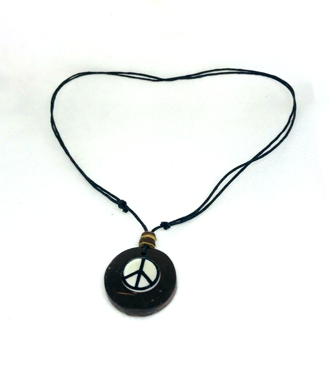 Peace Charm Pendant Choker Necklace with Black Cord